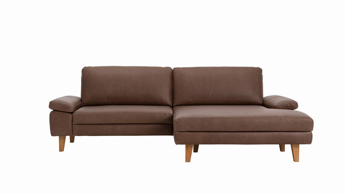 Ecksofa Houston - 1,75-Sitzer mit Longchair groß rechts, inkl. Sitztiefenverstellung und Armlehne klappbar, Leder, Dunkelbraun