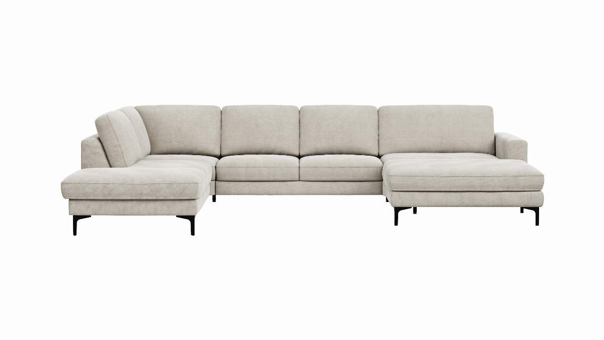 Wohnlandschaft Oviedo - Ecke links mit 2-Sitzer und Longchair rechts, Stoff, Natur