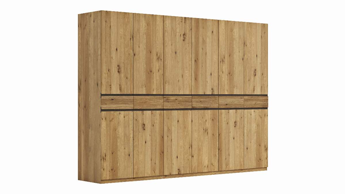 Drehtürenschrank Baltimore - B ca. 292 cm, Wildeiche massiv, natur geölt