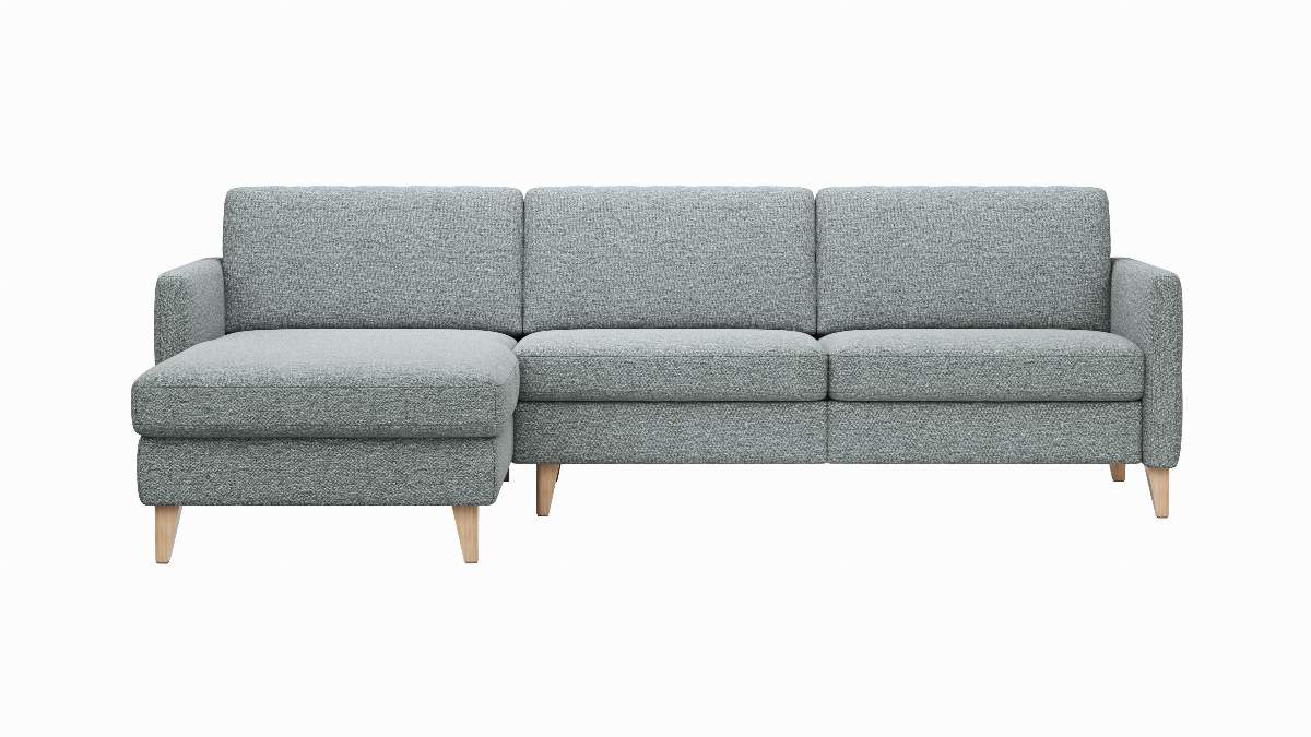 Ecksofa Arima N - Longchair links, 2,5-Sitzer, Stoff, Hellgrau