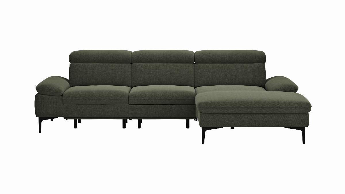 Ecksofa Felipa - 2,5-Sitzer mit Longchair rechts inkl. Armlehne verstellbar und Rückenlehne/Sitztiefe verstellbar (motorisch), Stoff, Dunkelgrün