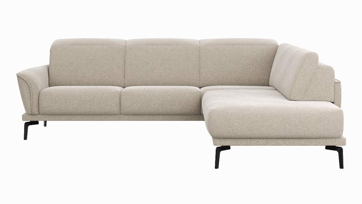 Ecksofa Amadena - 2-Sitzer mit Ecke rechts inkl. Kopfteilverstellung und Sitzvorzug, Stoff, Creme