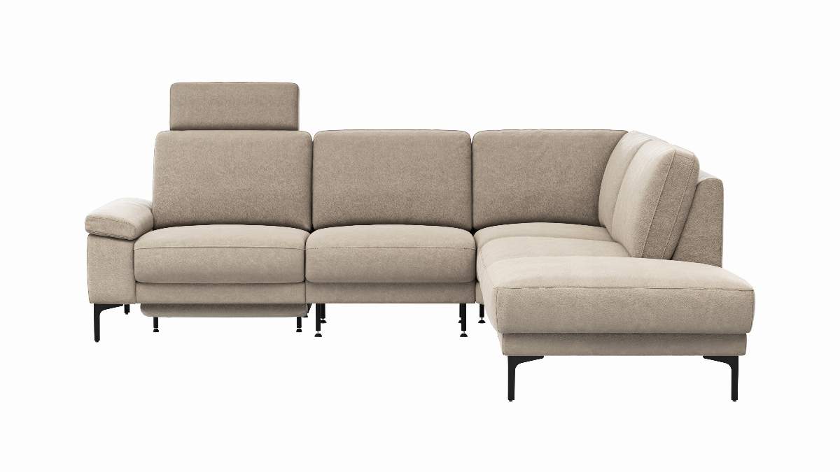 Ecksofa Matero - 2-Sitzer mit Ecke rechts inkl. Relaxfunktion motorisch und Sitzvorzug, Leder, Taupe