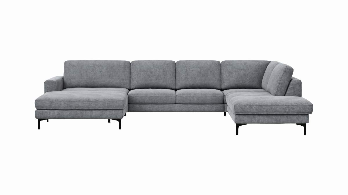 Wohnlandschaft Oviedo - Longchair links mit 2-Sitzer und Ecke rechts, Stoff, Grau