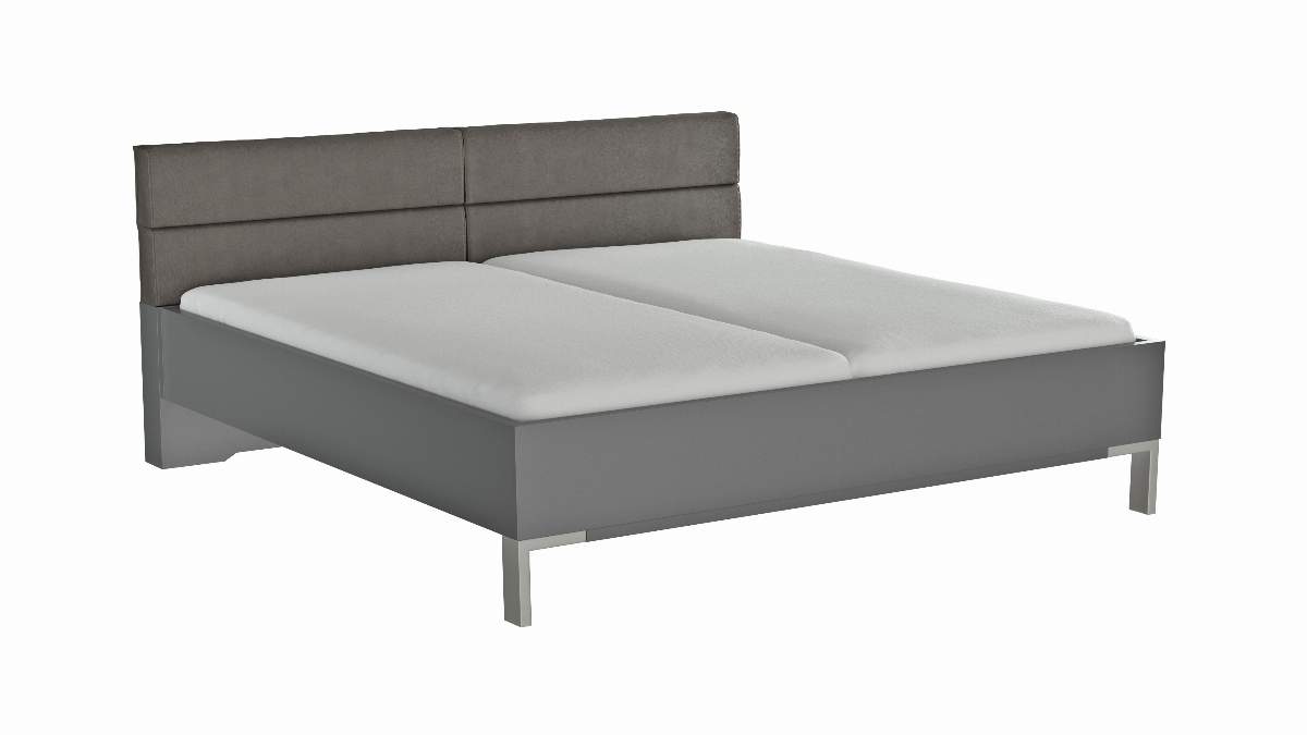 Bett Viana - Liegefläche ca. 200x200 cm, Holzwerkstoff Dunkelgrau , Kunstleder Anthrazit