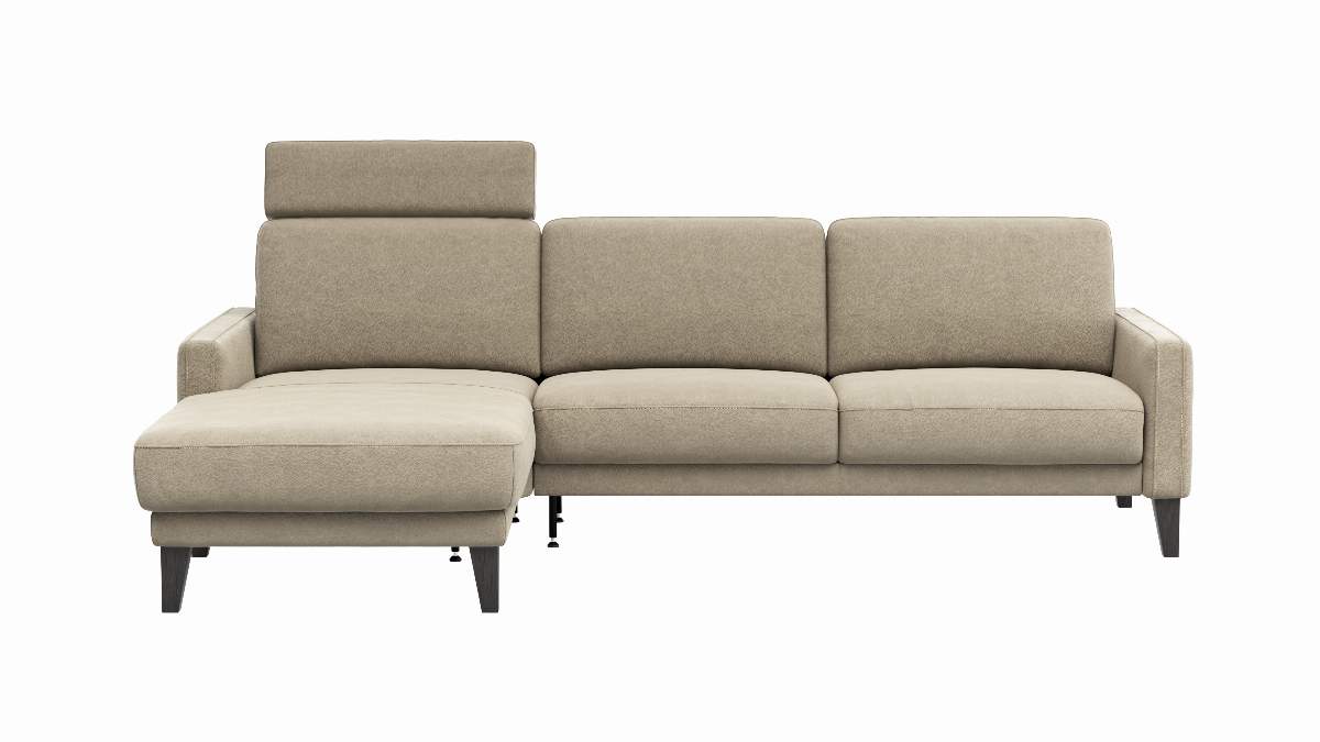 Ecksofa Matero - Longchair mit 2,5-Sitzer rechts inkl. Relaxfunktion motorisch, Leder, Taupe